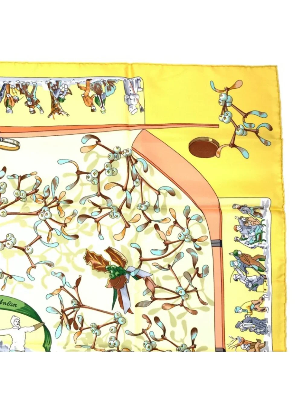 Hermes Carre 90 Neige D'antan Last Year's Snow Yellow Christmas Silk Scarf - Picture 3 of 7